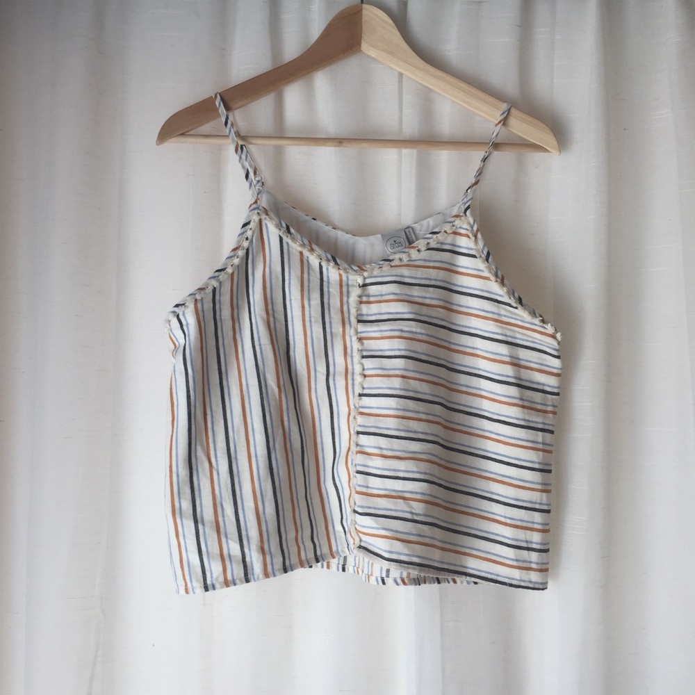 Striped Crop Top Tank Lace Trim Contrasting
